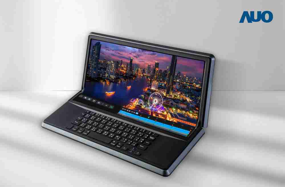 开云电子14.6吋Micro LED折迭显示屏幕，，，搭配半径4mm的弯折绞炼，，以及高画素、、、高亮度、、、、高对比度的显示技术特点，，即便在大视角下仍保有绝佳色相与亮度